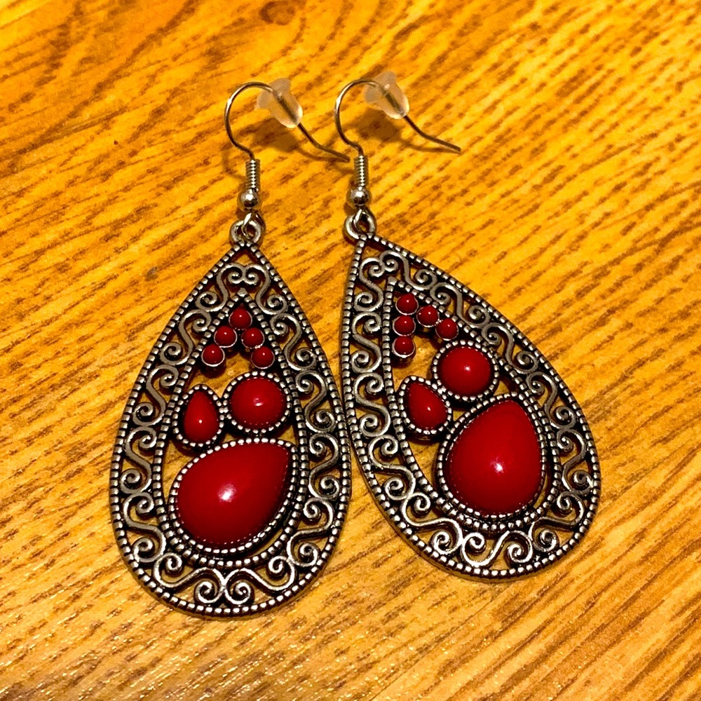 Red and Silver Earrings